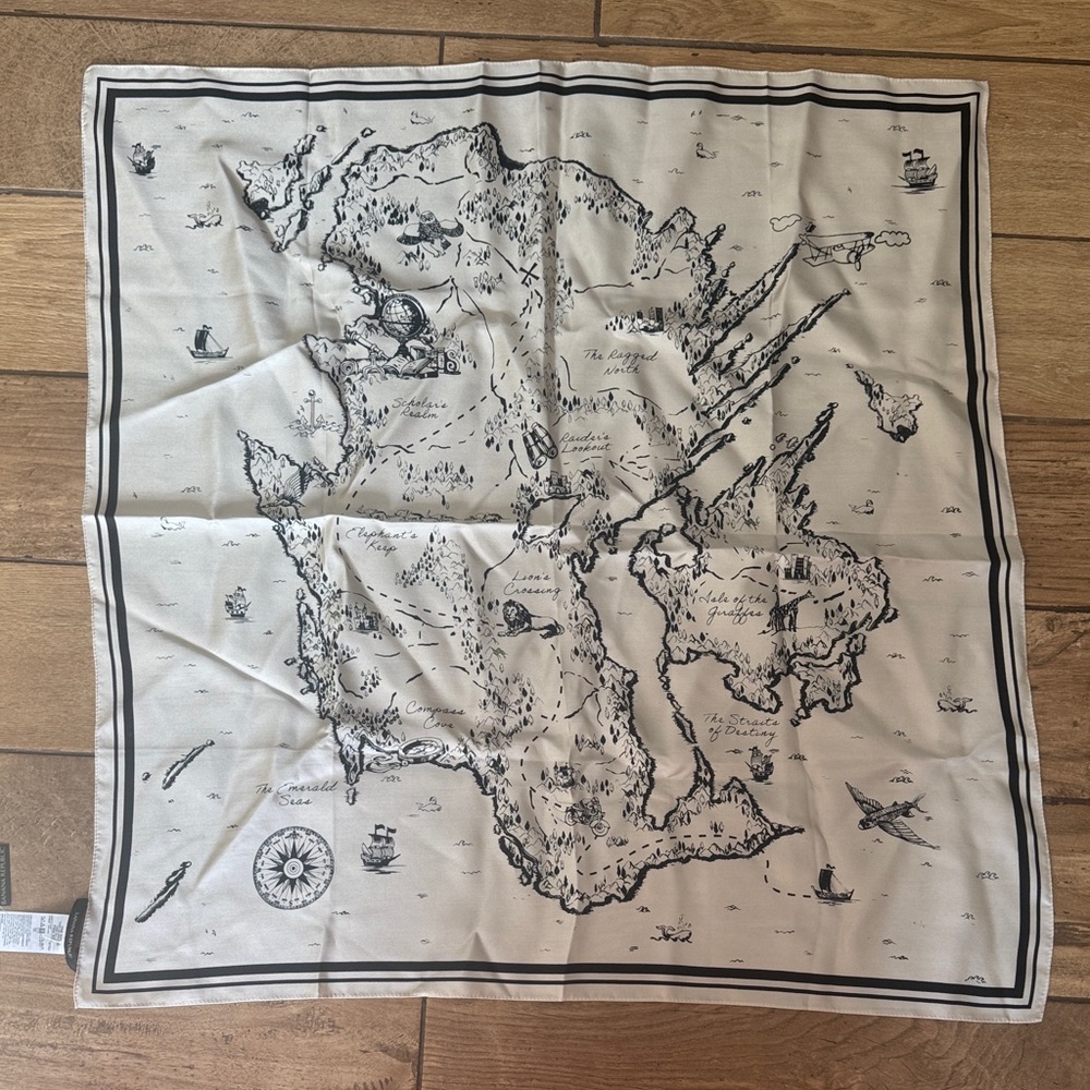 Banana Republic Cream and Black Map Print Scarf